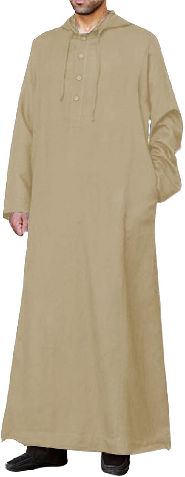 Long Sleeve Kaftan Thobe Button down Men Thobe with Pocket Big and Tall Kaftan Muslim Men Thobe