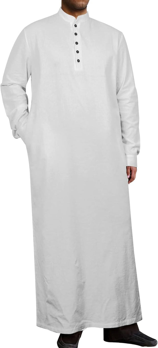 Muslim Thobe for Men Button down Mens Caftans Big and Tall Mens Arab Thobe with Pocket