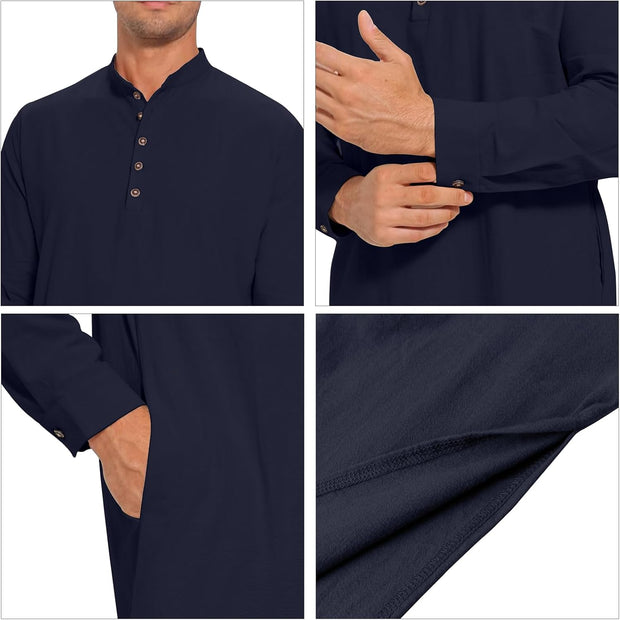 Muslim Thobe for Men Button down Mens Caftans Big and Tall Mens Arab Thobe with Pocket