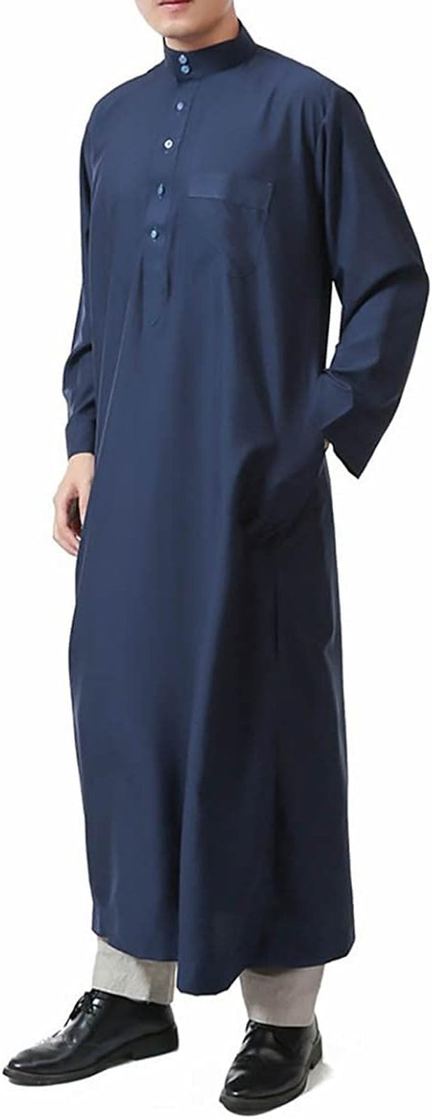 Men'S Saudi Arabic Thobe Jubba Dishdasha Long Sleeve Robe Ramadan Muslim Dress Middle East Islamic Clothing