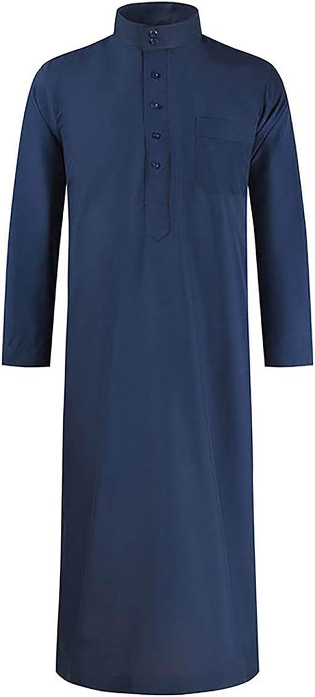 Men'S Saudi Arabic Thobe Jubba Dishdasha Long Sleeve Robe Ramadan Muslim Dress Middle East Islamic Clothing