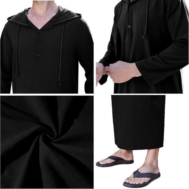 Long Sleeve Kaftan Thobe Button down Men Thobe with Pocket Big and Tall Kaftan Muslim Men Thobe