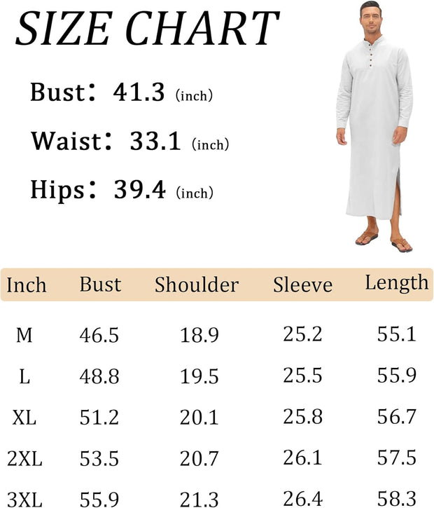 Muslim Thobe for Men Button down Mens Caftans Big and Tall Mens Arab Thobe with Pocket