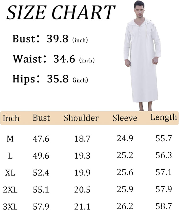 Long Sleeve Kaftan Thobe Button down Men Thobe with Pocket Big and Tall Kaftan Muslim Men Thobe