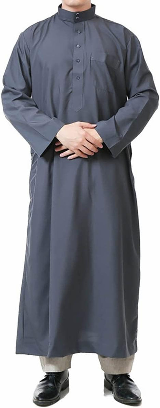 Men'S Saudi Arabic Thobe Jubba Dishdasha Long Sleeve Robe Ramadan Muslim Dress Middle East Islamic Clothing