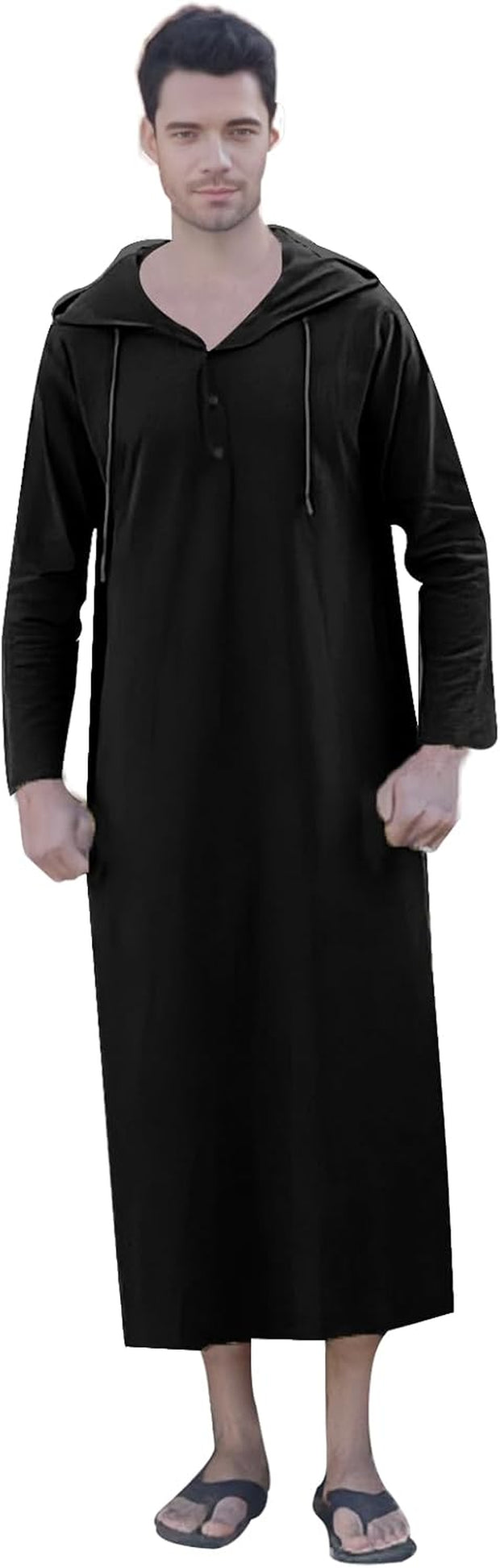 Long Sleeve Kaftan Thobe Button down Men Thobe with Pocket Big and Tall Kaftan Muslim Men Thobe