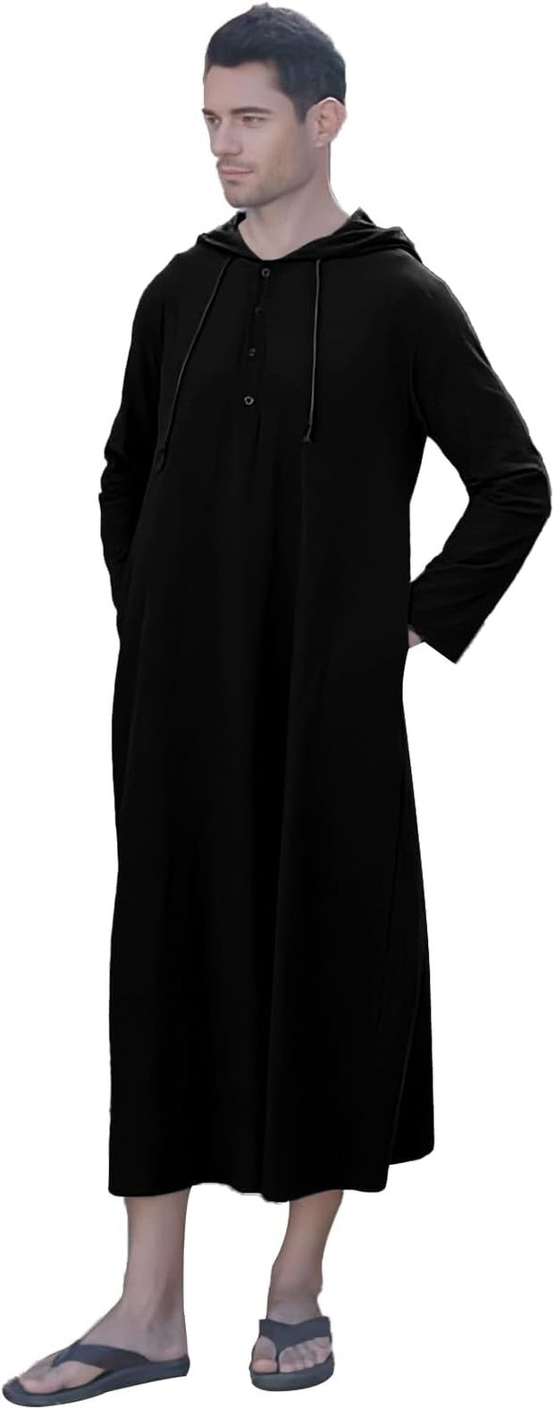 Long Sleeve Kaftan Thobe Button down Men Thobe with Pocket Big and Tall Kaftan Muslim Men Thobe